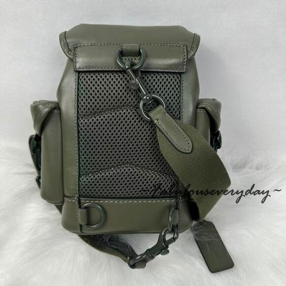 Coach Men's Hitch Backpack 13 In Leather/Army Green CR852 NWT - Picture 3 of 9